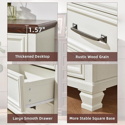 SAVOR LIFE Farmhouse 7 Drawer Dresser for Bedroom, 54” Wood Dresser for Closet, Large Rustic Wooden Dressers, Chest of Drawers for Bedroom, Hallway, Entryway, White