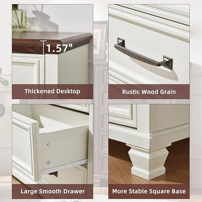 SAVOR LIFE Farmhouse Dresser and Nightstand Sets 2 Piece, 7 Drawer Dresser & 2 Drawer Nightstand Set, Rustic Wood Bedroom Furniture Set for Home, Bedroom, Hallway, White