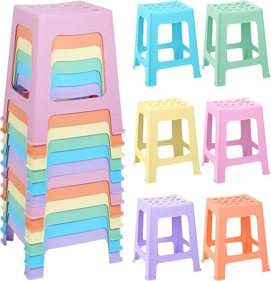 TURSTIN 12 Pack Plastic Stools 16.9 Inch 6 Macaron Colored Nesting Stools Portable Backless Bar Stool Flexible Seating Chairs for Classroom Office Home