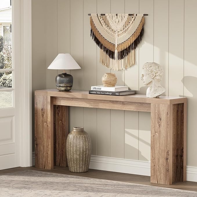 70.9 Inch Extra Long Console Table, Farmhouse Entryway Table with Thickened Base, Wood Sofa Table Behind Couch Table, Narrow Entryway Accent Table for Living Room, Hallway, Entrance, Foyer, Brown