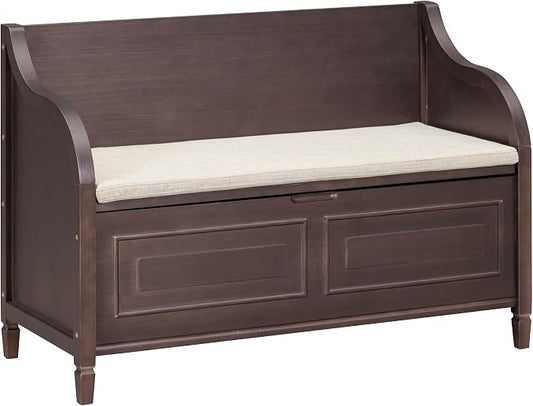 Knocbel Rustic Entry Storage Bench with Hidden Compartments and Removable Cushion, Wooden Entryway Hallway Foyer Shoe Bench Bedroom End of Bed Bench, 250lbs Weight Capacity (Espresso)