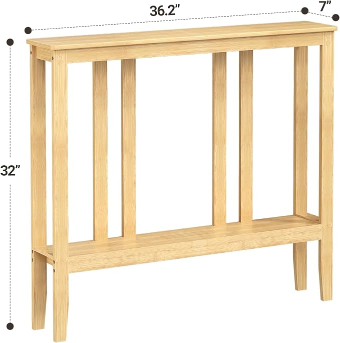 ELYKEN Bamboo 2-Tier Narrow Console Table, 36.2" Long Slim Sofa Table Behind Couch for Entryway, Hallway, Living Room, Natural