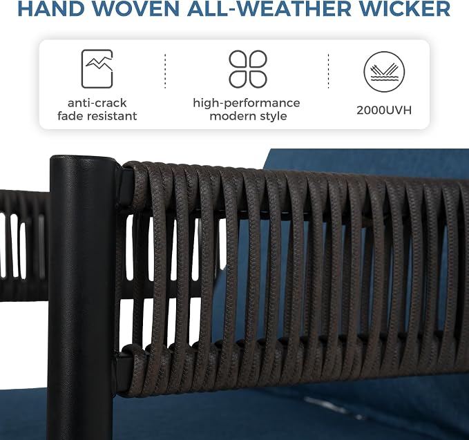 Grand patio 5-Piece Outdoor Dining Set for 4, Metal Woven Wicker Fixed Patio Chairs with Thickened Cushions & 1 Square Woodgrain Dining Table with Umbrella Hole for Backyard Deck (Brown)