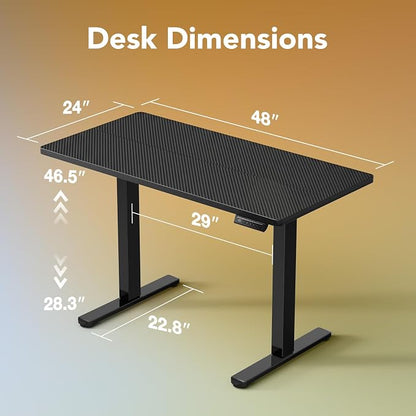 HUANUO Electric Standing Desk, 48" x 24" Height Adjustable Desk, 4 Memory Height Settings, Sit to Stand Up Desk for Home Office, with Headphone Hook, Cable Manager, Walnut