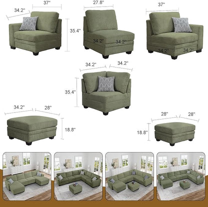 Legend Vansen Oversized Modular Sectional Sofa,U/L-Shaped Corduroy Couch with Ottoman,Deep Seat & Removable Cushion,Easy Assembly for Living Room Apartment,7 Seater,Olive