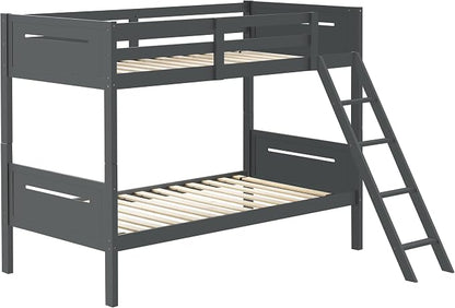 Coaster Home Furnishings Littleton Transitional Wood Twin Over Twin Size Bunk Bed Frame with Ladder and Guardrails Fully Slatted Mattress Ready Foundation Grey 405051GRY