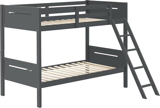 Coaster Home Furnishings Littleton Transitional Wood Twin Over Twin Size Bunk Bed Frame with Ladder and Guardrails Fully Slatted Mattress Ready Foundation Grey 405051GRY