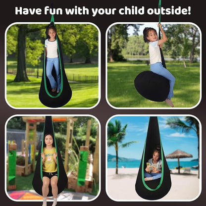Sensory Pod Swing Hanging Seat Hammock Chair (Black) | Indoor and Outdoor Use Capacity 300lbs