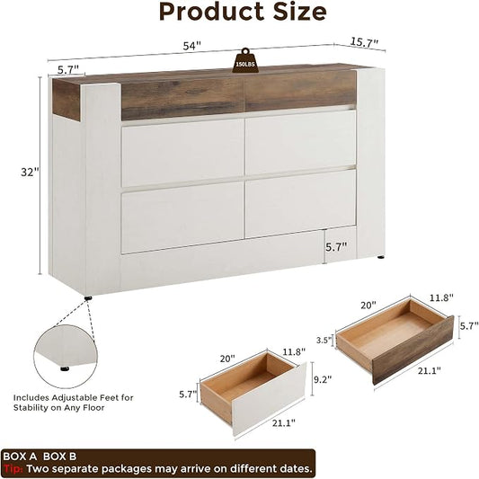 OKD 6 Drawer Dresser for Bedroom, 54" Wide Chest of Drawers with Thick Wood Design, Handleless, Modern Bedroom Dresser, Storage Organizer for Living Room/Entryway/Hallway, Antique White