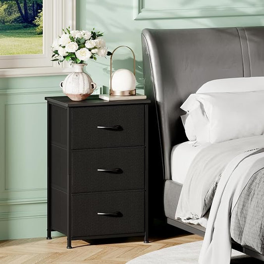 Somdot Dresser for Bedroom with 3 Drawers, Storage Organizer Chest of Drawers with Removable Fabric Bins for Closet Bedside Living Room Laundry Entryway Hallway, Black
