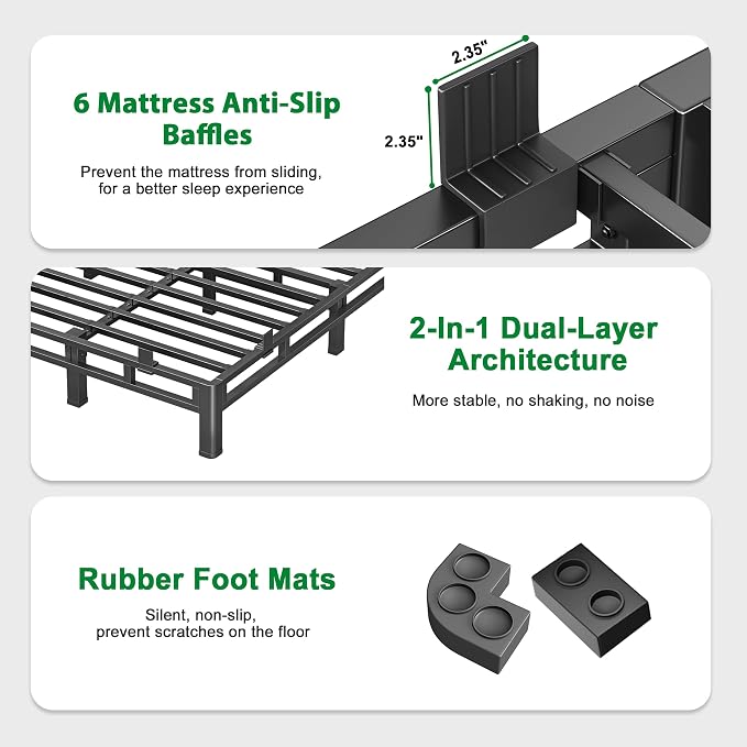 ROIL 7 Inch King Bed Frame, Metal Bed Frame & Box Spring 2 in 1 Platform with Round Corner Legs, 4000LBS Double Layer Low Profile Metal Platform Mattress Baffles, Noise-Free Easy Assembly