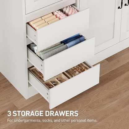 RALGEND Armoire Wardrobe Closet with 3 Drawers, 5 Doors Wardrobe Cabinet for Bedroom, 70.9" Bedroom Armoire with Hanging Rod, Large Capacity Storage Wardrobe Armoire, Clothing Storage Closet, White