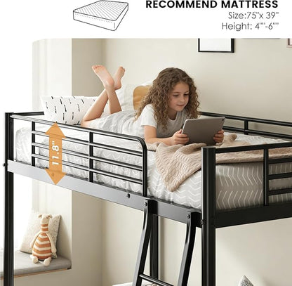 sogesfurniture Twin Over Twin Bunk Bed with 2 Mattresses Included, Bunkbeds | Space-Saving Bundle Heavy-Duty Metal Frame 6-Inch CertiPUR-US Mattresses 11.8" Safety Guardrails Easy Assembly Wide Ladder