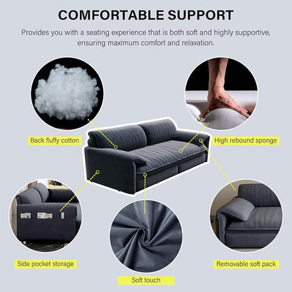 63.8" Sofa Bed Queen Size, Pull Out Couch Bed, 3-in-1 Convertible Sleeper Sofa with Side Pocket, Modern Velvet Futon Couch for Living Room, Small Space, Apartment, Bedroom, Grey