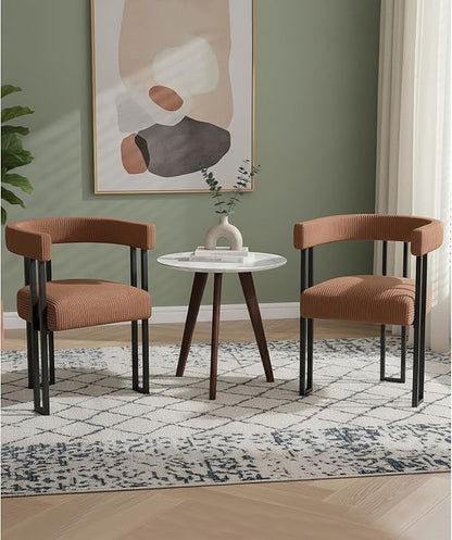 VIRRMO Boucle Dining Chair Set of 2 Corduroy Upholstered Dining Room Chairs Kitchen Chairs with Metal Legs Mid Century Modern Chair for Dining Room, Kitchen (Coffee, 2)
