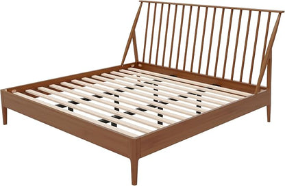 Merax King Size Solid Bamboo Wood Spindle Platform Bed with 46.5" Tall Headboard, Bohemian Bed Frame with Wooden Slats and Metal Support, Mid-Century Modern Style, No Box Spring Needed, Brown
