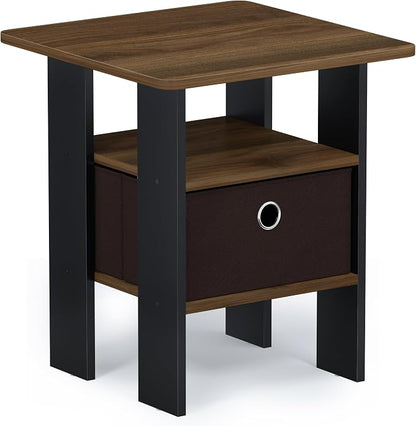 Furinno TIDUR 3-Tier Night Stand, Nightstand with Bin, Columbia Walnut | Open Shelf Design, Bedside Table, End Table, Side Table for Bedroom, Living Room