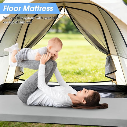 CYMULA 3 Inch Memory Foam Camping Pad, Camping Essentials Roll Up Floor Mat for Car Camping, Cot, Tent, Truck, Travel and Guest Use, Non-Slip Waterproof Bottom, Removable Cover