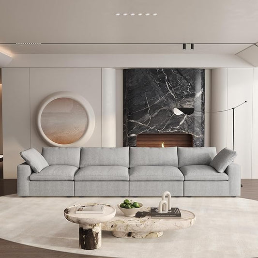 Cloud Modular Sectional Sofa Couch,160" Convertible Couches Wide 4 Seater Sofa for Living Room,Minimalist Deep Sofa Couches,Sofa Covers Washable&Replaceable(Grey)