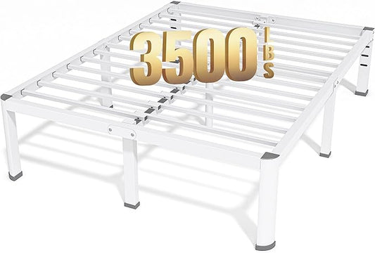 Superay 18 Inch Full Size Metal Bed Frame with Round Corners, Storage Space Under High Bed Frame-Heavy Duty Steel Slats Support, Noise Free - Easy Assembly - No Box Spring Needed,White