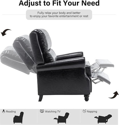 Faux Leather Recliner Chair, Modern Pushback Armchair with Adjustable Backrest & Footrest for Bedroom, Living Room (Black,Set of 1)