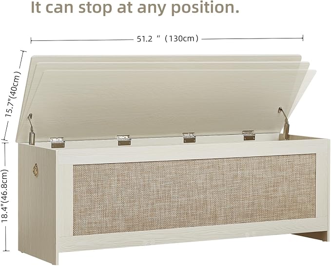 51.2" Storage Chest Extra Large,Storage Bench with 2 Safety Hinges,Wooden Shoe Bench,51.2x15.7x18.3 Inch,Easy Assembly,Storage Bench for Bedroom,Living Room,entryway(White Cream)
