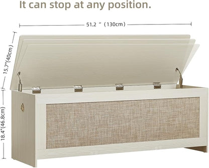 51.2" Storage Chest Extra Large,Storage Bench with 2 Safety Hinges,Wooden Shoe Bench,51.2x15.7x18.3 Inch,Easy Assembly,Storage Bench for Bedroom,Living Room,entryway(White Cream)