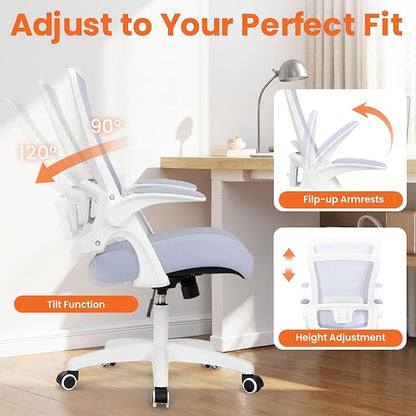 NEO Chair Office Desk Gaming Chair Computer High Back Mesh Seat with Rolling Wheels Ergonomic Adjustable Comfy Flip-up Armrests Lumbar Support Height for Home (Purple White Frame)