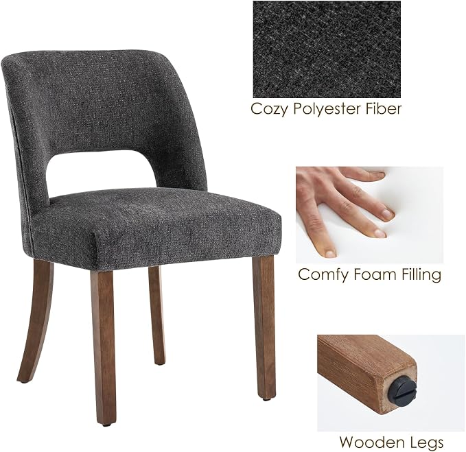 VKNOW Wooden Dining Chairs Set of 2, Modern Fabric Upholstered Dining Room Chair Kitchen Chairs, Farmhouse Dinner Chair for Kitchen Dining Room, Charcoal