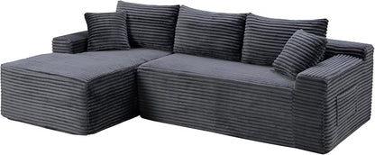 95" L-Shaped Cloud Sectional Couch, Left Facing Modular Compressed Boneless Sectional Sofa with Chaise Lounge, Plush Corduroy Boneless Corner Sofa for Living Room