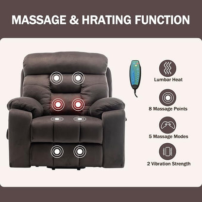 JIKFRIMA 26in Oversized Power Lift Recliner Chair with Massage Heat | Lift Chair for Elderly with Hidden Cup Holders,Side Pockets,Infinite Position Power Control,Velvet Fabric