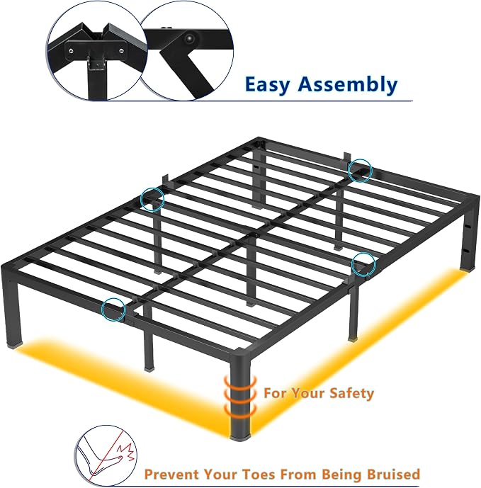 yookare Twin Platform Bed Frame,14" Heavy Duty Metal Mattress Foundation, Rounded Safety Corners & Recessed Legs,Mattress Retainers,Easy Assembly,Noise Free Steel Slat Support,No Box Spring Needed