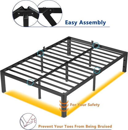 yookare Twin Platform Bed Frame,14" Heavy Duty Metal Mattress Foundation, Rounded Safety Corners & Recessed Legs,Mattress Retainers,Easy Assembly,Noise Free Steel Slat Support,No Box Spring Needed