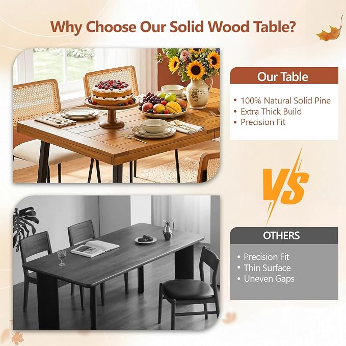 VINGLI 48 Inch Solid Wood Dining Table for 4-6, Walnut Rectangular Kitchen Table with Waterproof Tabletop for Indoor & Outdoor Use, Pine Wood Dinner Table for Patio, Dining Room, Kitchen, Apartment