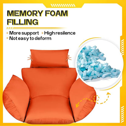 MAGIC ELEPHANT Egg Chair Cushion, Memory Foam Indoor Outdoor Hanging Egg Chair Cushion Replacement, Patio Basket Swing Cushion with Headrest (Orange)