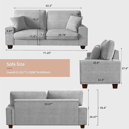 DOPEDIO Modern Loveseat Sofa for Living Room,Chenille Recliner, Removable Cover, Pocket Spring Cushions, Solid Wood Frame, Easy Assembly for Small Spaces (71.25inch，Light Gray)