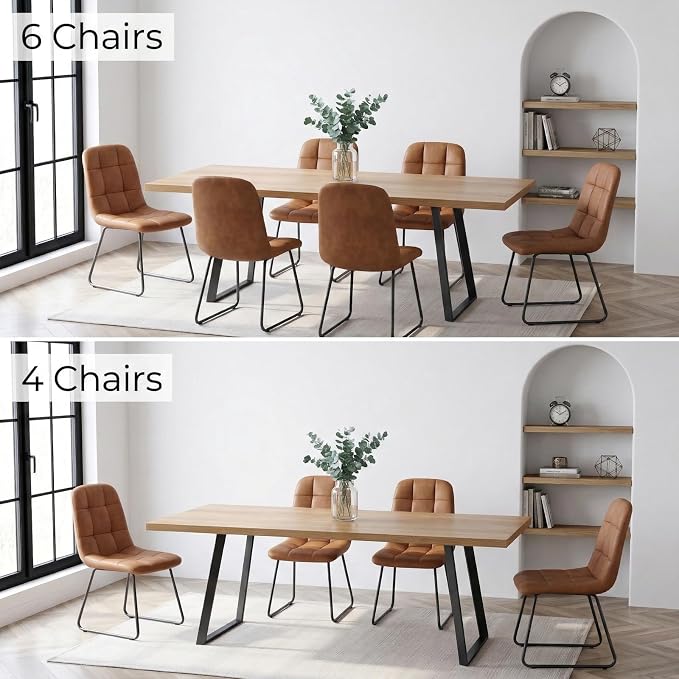 ZckyCine Butterfly‑Leaf 47‑63 Inch Extendable Dining Set with 6 PU Leather Chairs for Small‑Size Homes