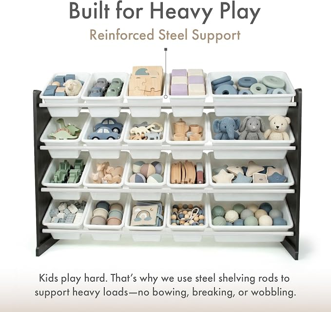 Humble Crew Toy Storage Organizer with 20 Removable Storage Bins for Kids Playroom, 4-Tier Toddler Toy Organization and Storage, Espresso/White
