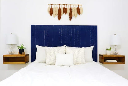 Barn Walls Navy Blue Headboard, Coastal Design Weathered, Solid Wood Headboard Floating Panels Wall Mount, Adjustable Height, California King Size