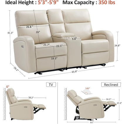 MCombo Zero Wall Recliner Loveseat, 2-Seat Power Wall Hugger Sofa with USB & Type-C Dual Ports, for Small Space, Living Room, RV PR646 (Beige, Loveseat with Console)