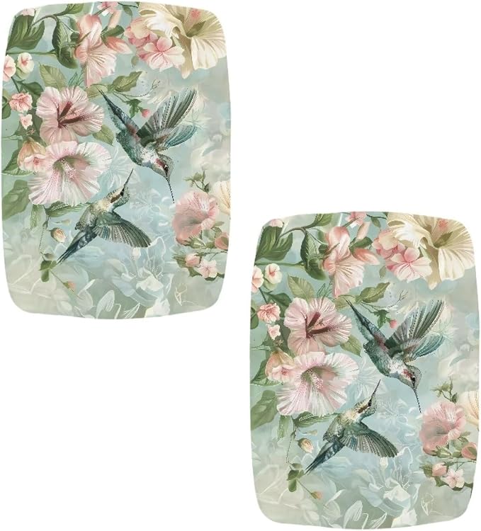 Bar Stool Chair Covers Rectangle Hummingbird Spring Flower Bar Stool Covers Set of 2 Vanity Stool Covers Stretch Washable Saddle Bar Stool Slipcover Bench Seat Protector with Elastic Bands