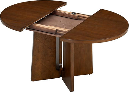 LUMISOL Extendable Round Dining Table for 4-6 People, Farmhouse Kitchen Table with 16inch Removable Leaf for Kitchen, Dining Room, Living Room, Brown
