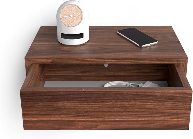 Mobili Fiver, Riccardo Floating nightstand, Walnut, 17.7" x 9.8" x 6.1 ", Melamine-Finished, Modern Bedside Table, End Table, Italian Furniture