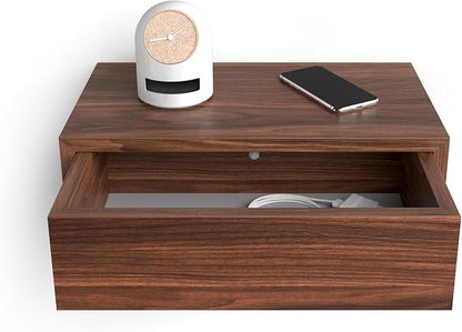 Mobili Fiver, Riccardo Floating nightstand, Walnut, 17.7" x 9.8" x 6.1 ", Melamine-Finished, Modern Bedside Table, End Table, Italian Furniture