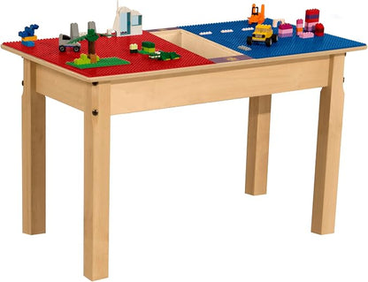Contender Time-2-Play Kids Activity Play Table, Compatible with Lego Bricks, Extra Sturdy Birch Plywood, 35" W X 15.5" D, Red & Blue, 18" Legs for Ages 2-4