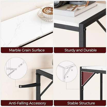 MAHANCRIS Console Table, Narrow Sofa Table Behind Couch, 43.7” Entrance Table with Power Station, Simple Style, for Living Room, Hallway, Entryway, Foyer, Marble and Black CTHM112E01