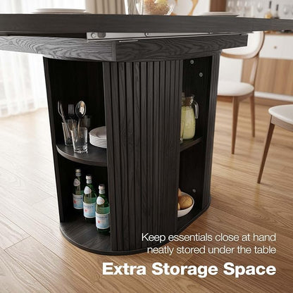 43.3''–59'' Extendable Round Dining Table for 4–8, Modern Wood Oval Kitchen Table with Storage Shelf, Space-Saving Expandable Circle Dinner Table for Dining Room or Living Room (Black)