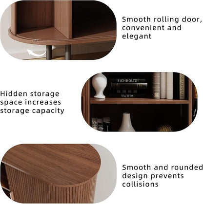 Buffet Sideboard Cabinet with Storage, 55" Fluted Cabinet with Sliding Door & Adjustable Shelf, Modern Accent Coffee Bar Console Table for Kitchen, Entryway, Walnut