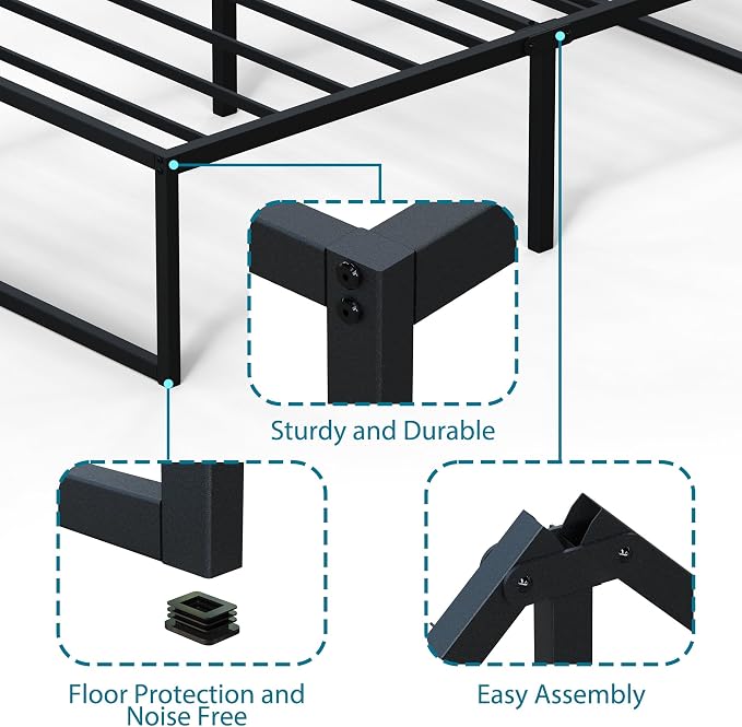 EMODA 18 Inch Narrow Twin Bed Frame 30x75, Heavy Duty Metal Platform No Box Spring Needed, Easy Assembly Noise Free, Black