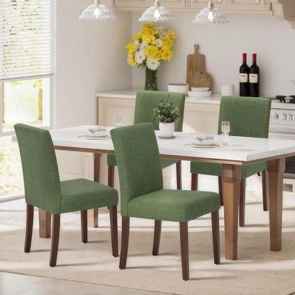 MALOL Upholstered Dining Chairs Set of 4, Modern Fabric Dining Room Chair, Wooden Dining Chair, Kitchen Side Chairs, Farmhouse Dinner Chair with High Back for Kitchen, Green